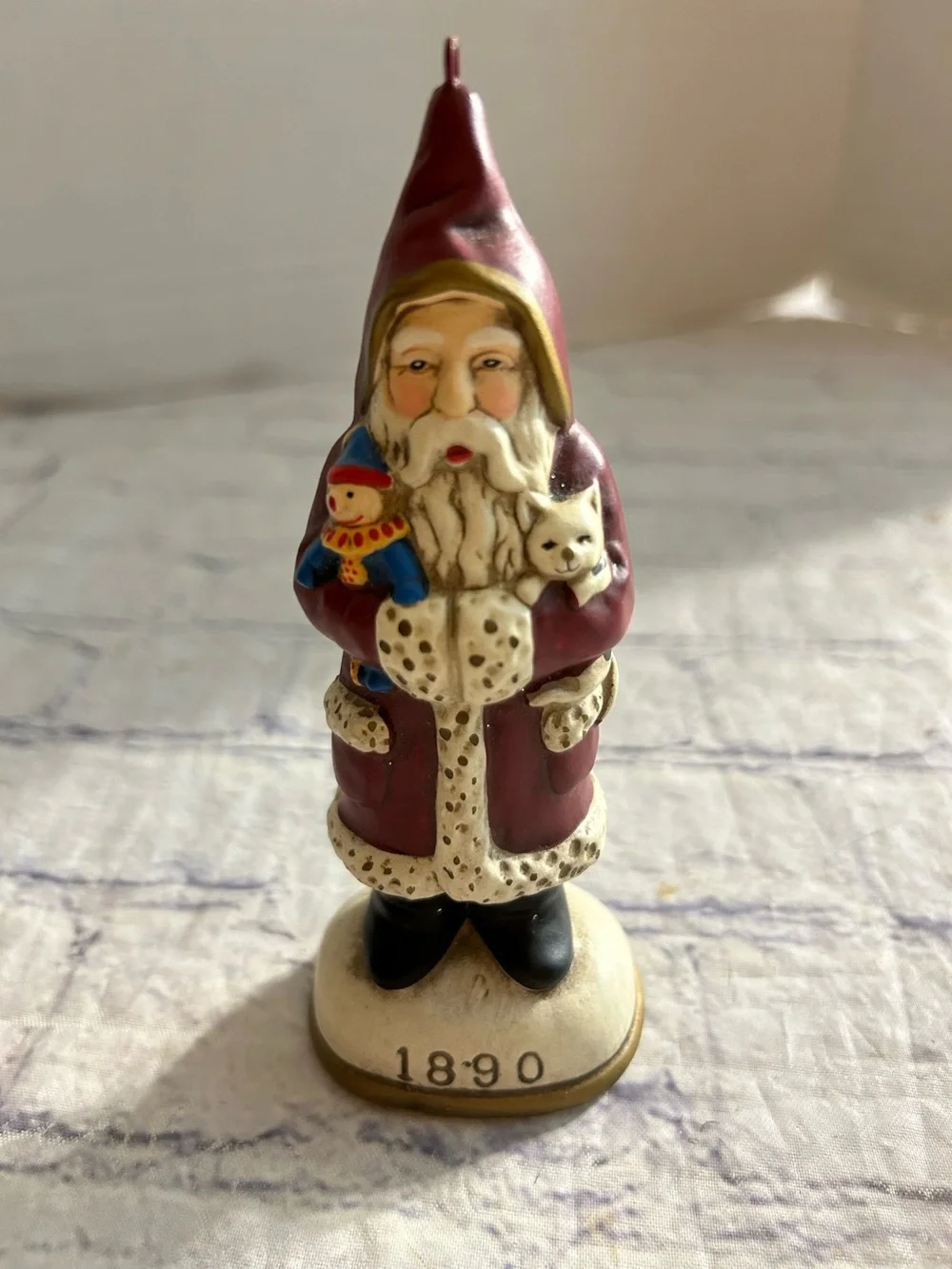 VTG SANTA CLAUS HOLDING CAT & CLOWN WITH 1890 ON BASE CHRISTMAS EVE (1983) KOREA